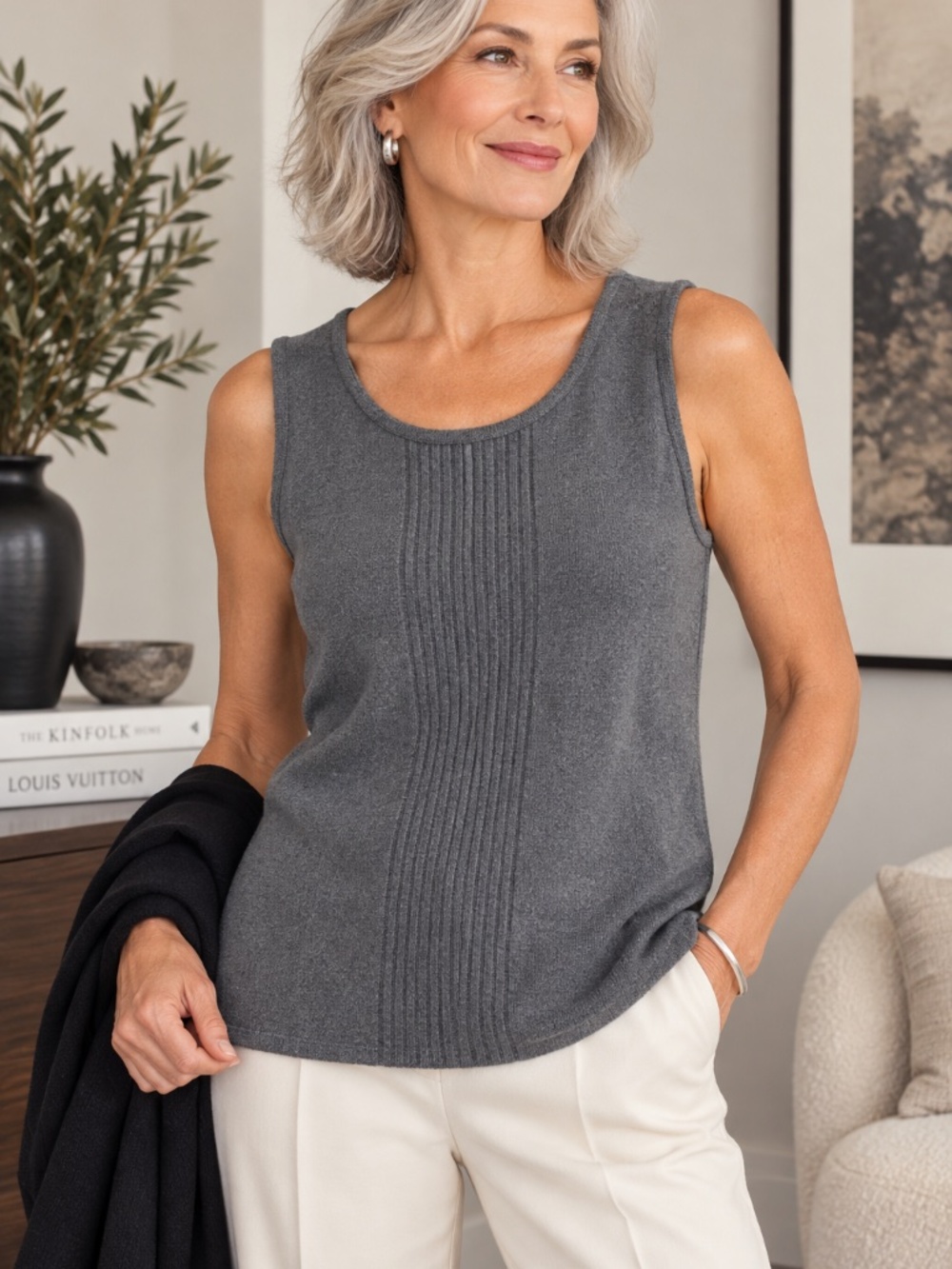 Barefoot Dreams CozyChic Ultra Lite Gray Sleeveless Knit Top XS Style 926